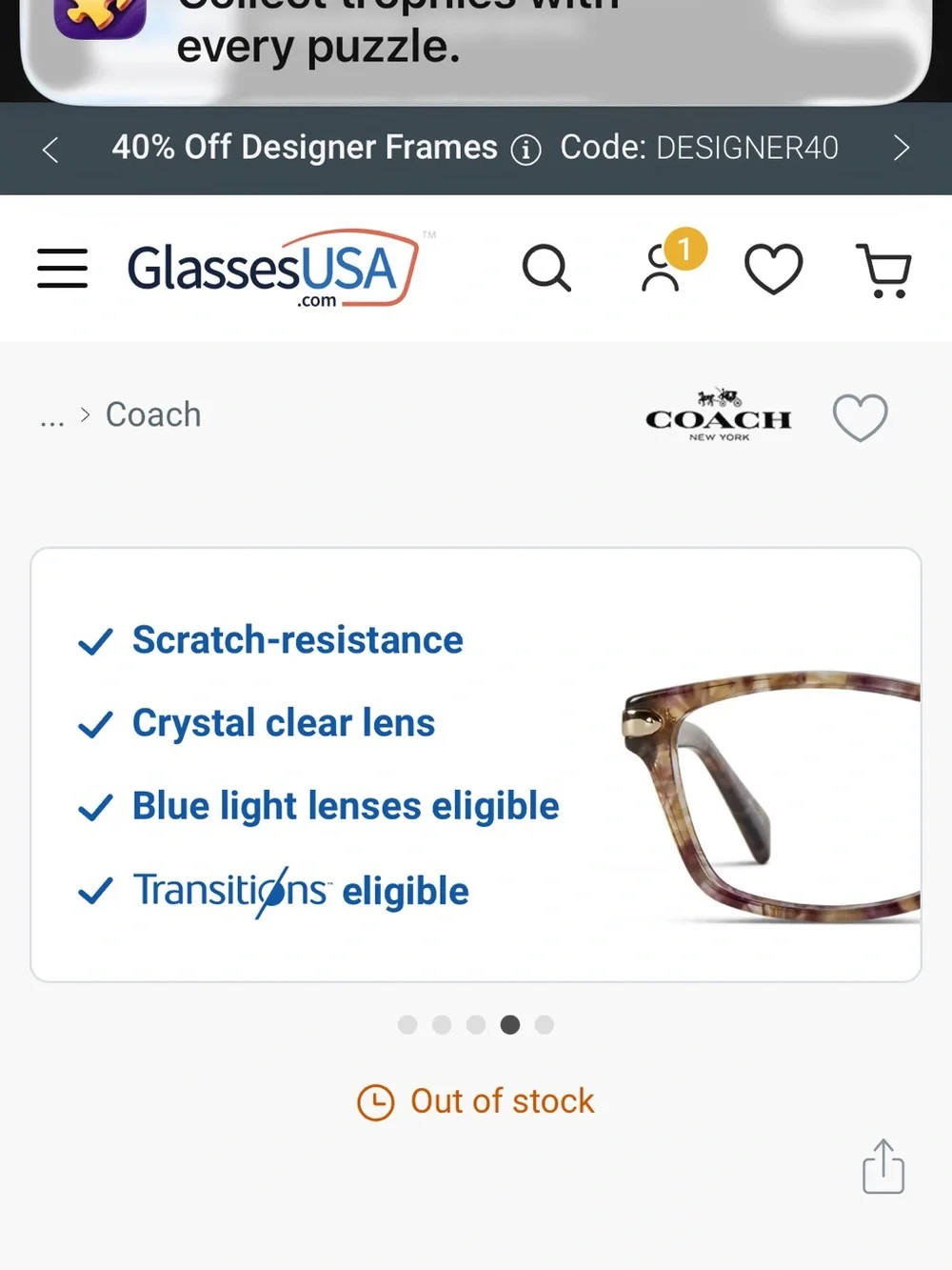 COACH Tortoiseshell Reading Glasses - Brown Multi Tone